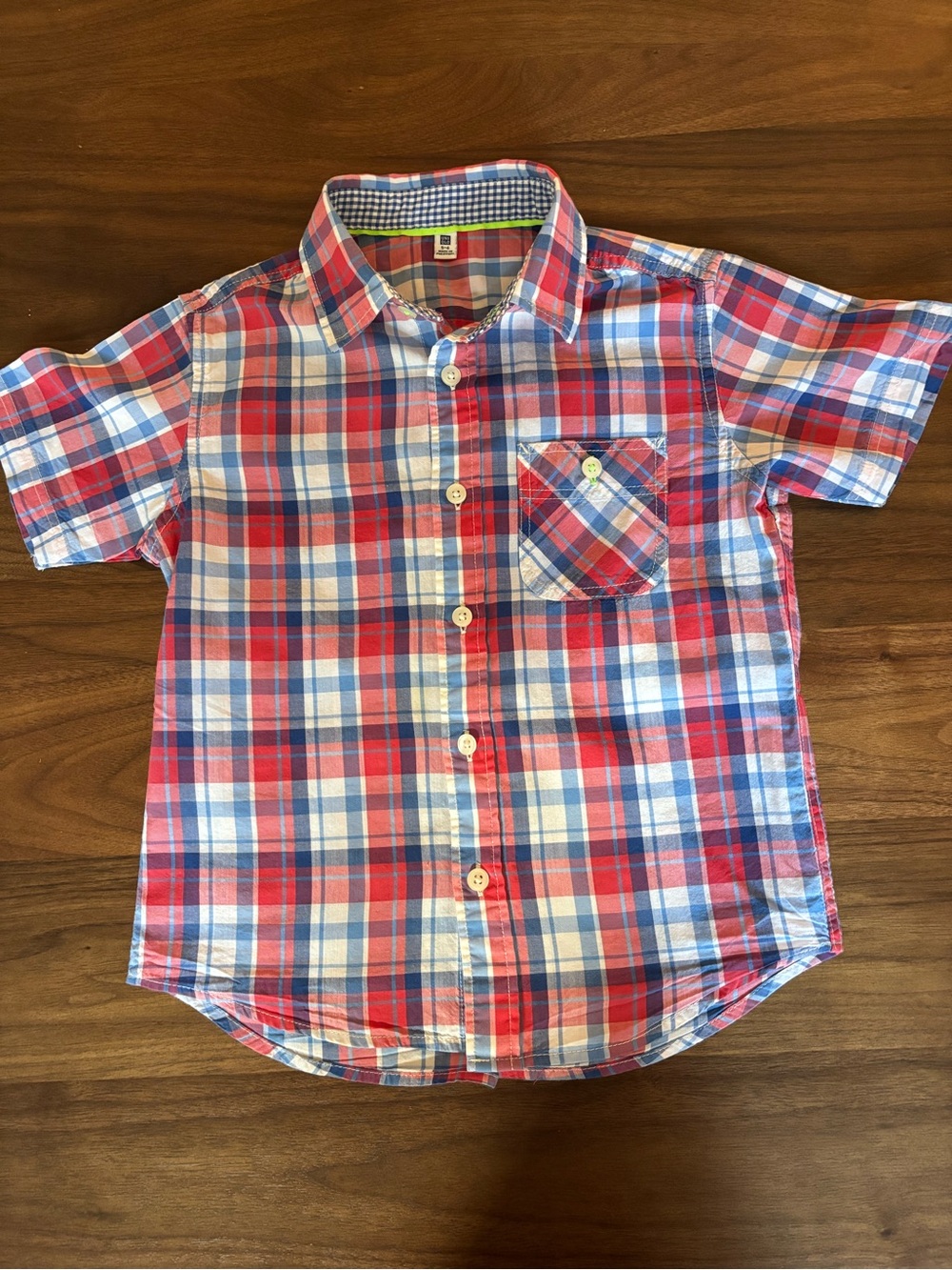 Uniqlo Red, Blue & White Plaid Short-Sleeve Button-Down Shirt